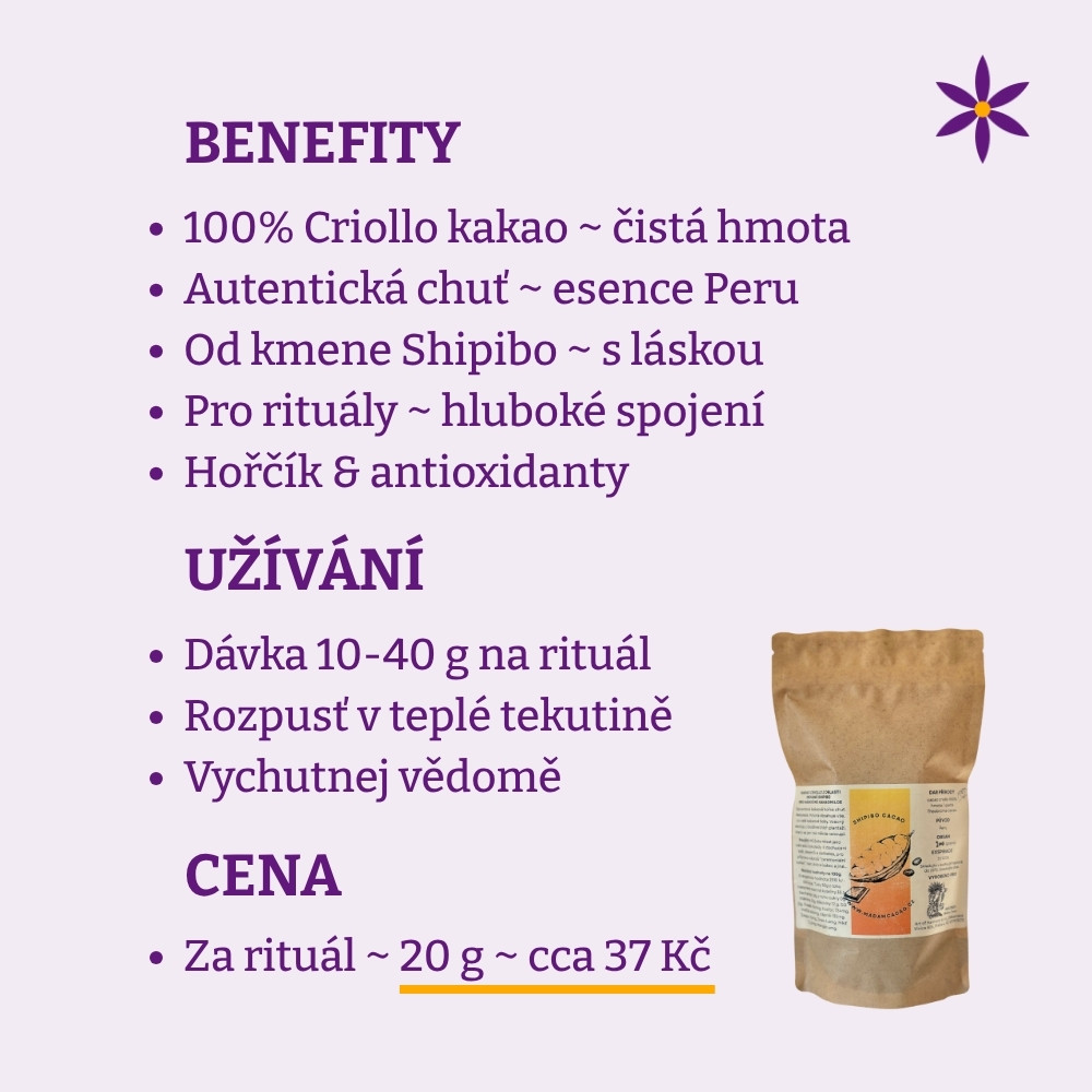 Shipibo kakaová hmota ~ Benefit, užívání a cena za den
