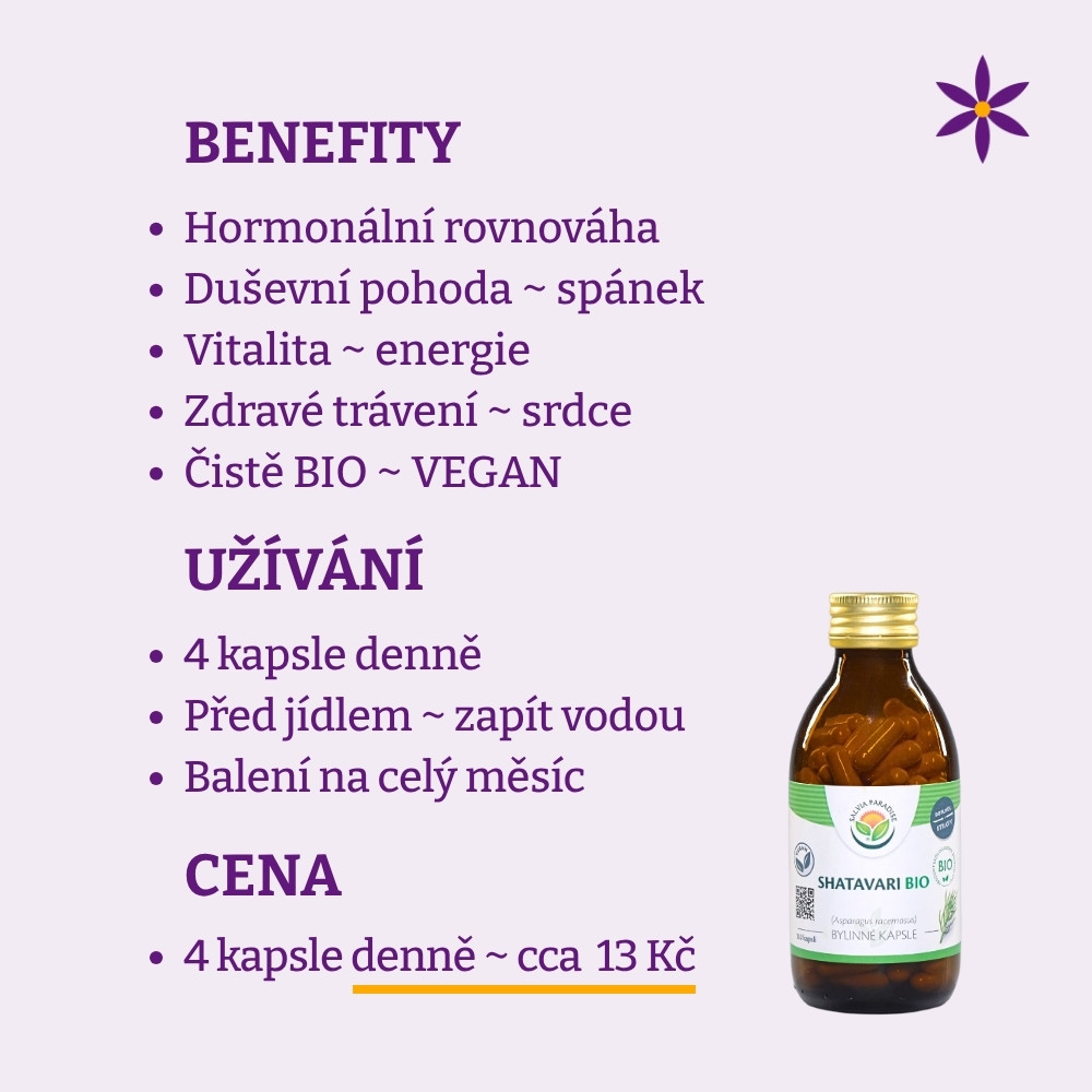 Šatavari ~ vegan kapsle ~ Benefit, užívání a cena za den