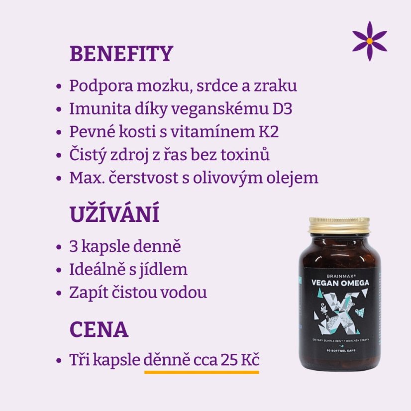 Vegan Omega 3 + D3 + K2 ~ benefity, užívání a cena za den