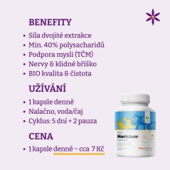 Hericium ~ vegan kapsle ~ benefity, užívání a cena za den 