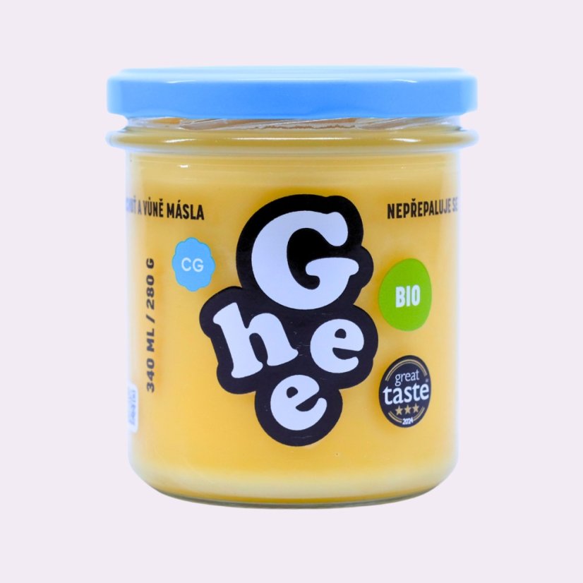 Ghí ~ přepuštěné máslo BIO 340 ml ~ čistá produktová fotografie