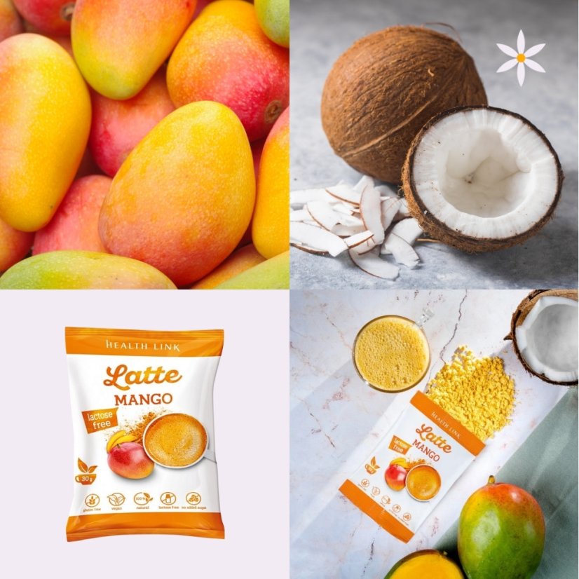 Mango + kokos ~ latte vegan nápoj 30 g ~ další produktové fotografie