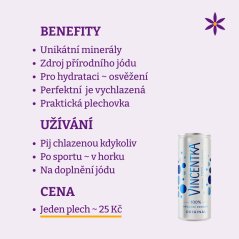 Vincentka ~ minerální voda v plechu ~ benefity, užívání a cena za den Vincentka ~ minerální voda v plechu ~ benefity, užívání a cena za den