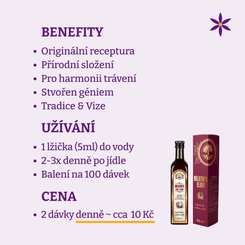 Bolotovův balzám 500 ml ~ benefity. užívání a cena za den