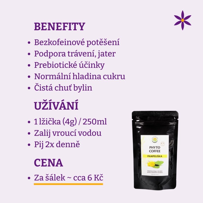 Bylinná káva ~ čekanka a pampeliška ~ benefity, užívání a cena za den 