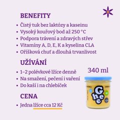 Ghí ~ přepuštěné máslo BIO 340 ml ~ benefity, užívání a cena za den