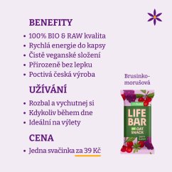 Brusinkomorušová ovesná tyčinka ~ Lifebar 40g BIO RAW ~ benefity, užívání a cena za dávku