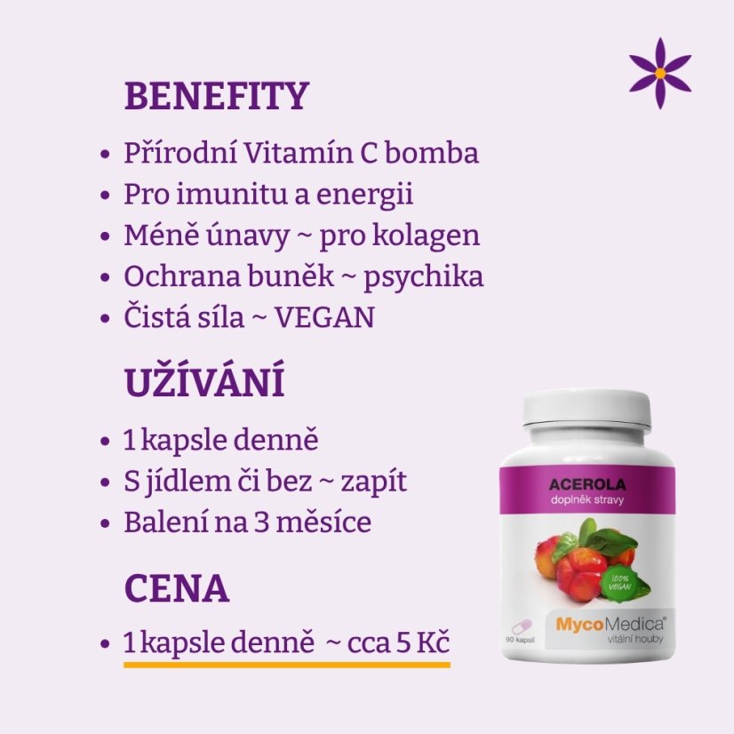 Acerola vegan kapsle ~ benefity, užívání a cena za den 