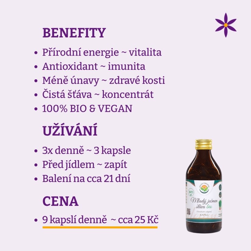 Mladý ječmen ~ vegan kapsle ~ benefity, užívání a cena za den 