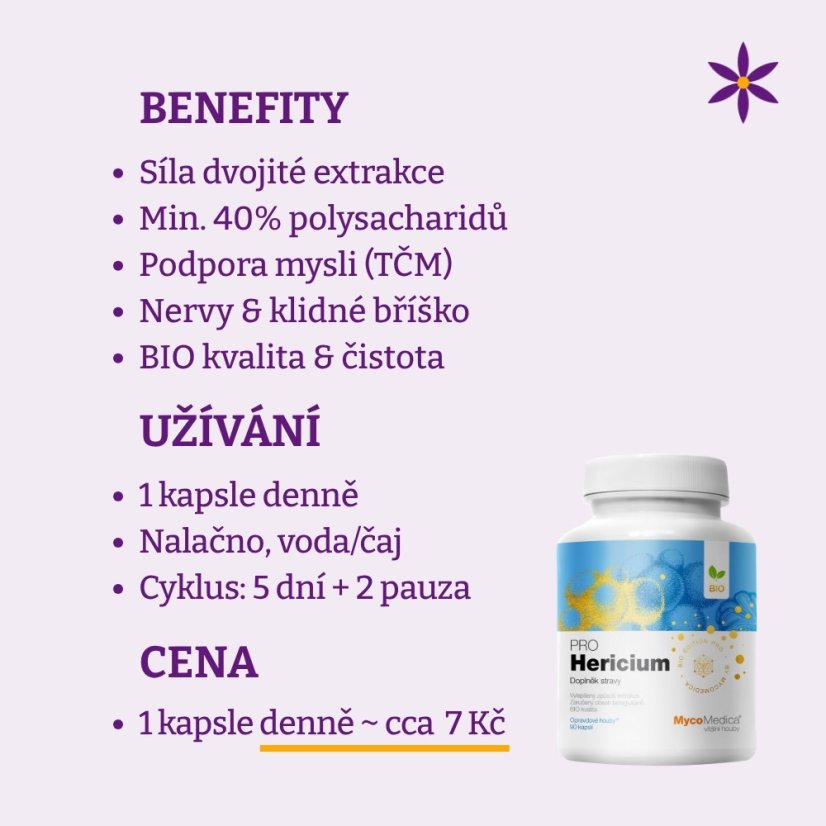Hericium ~ vegan kapsle ~ benefity, užívání a cena za den 