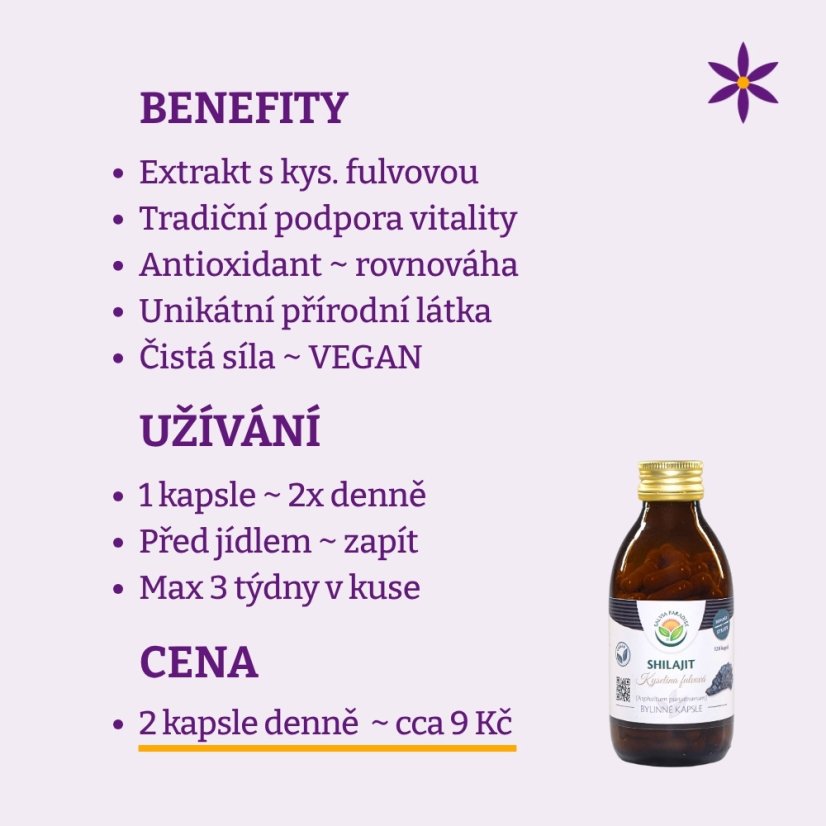 Shilajit ~ extrakt vegan kapsle ~ benefity, užívání a cena za den 