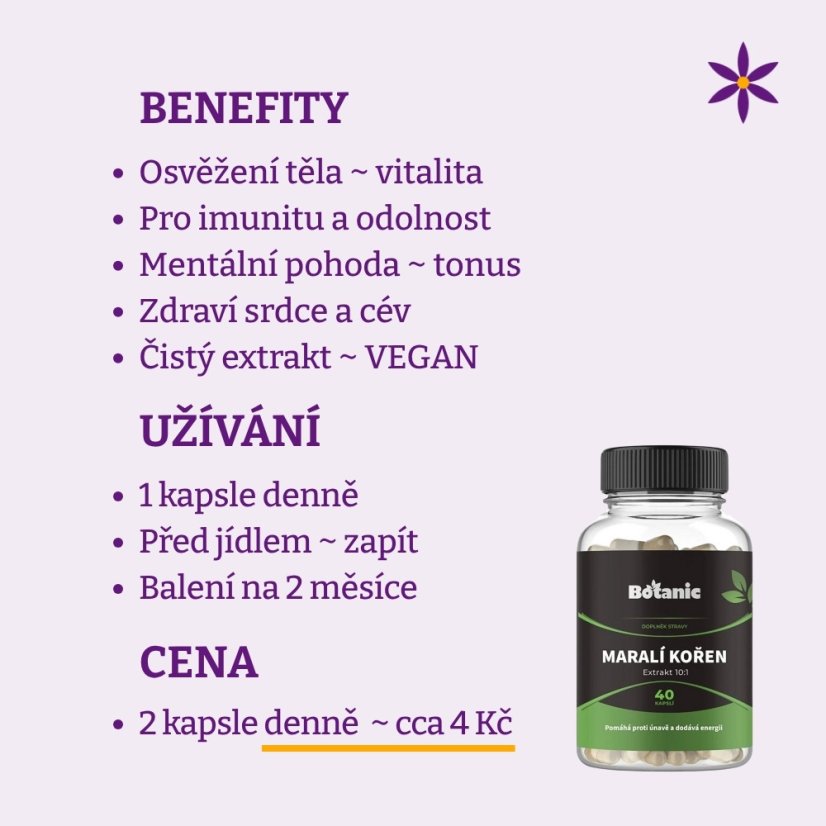 Maralí kořen ~ extrakt vegan kapsle ~ benefity, užívání a cena za den 