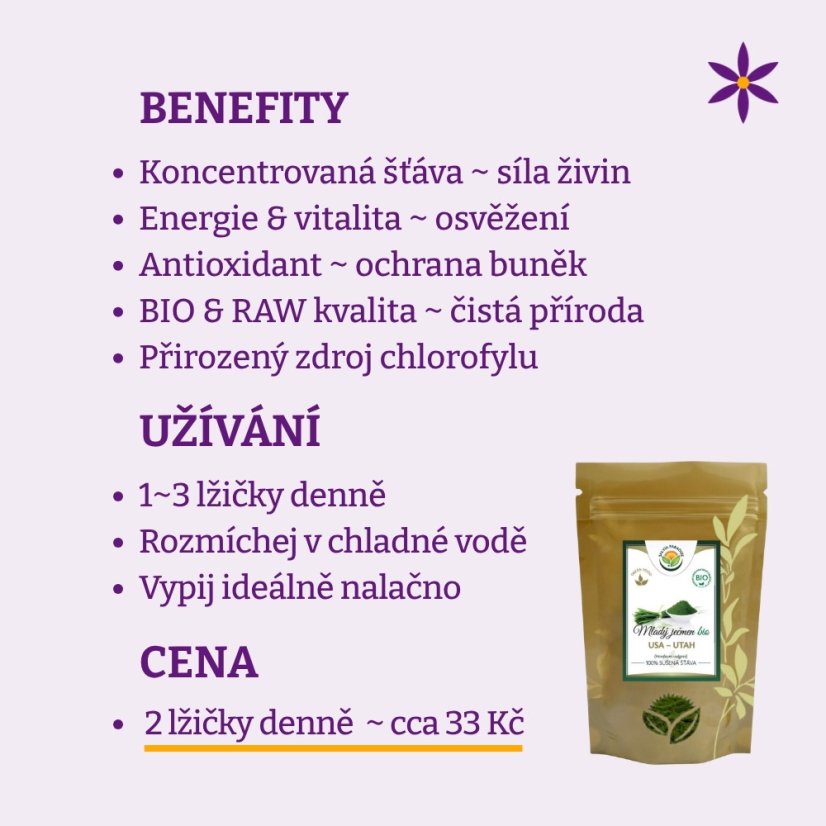 Sušená šťáva z mladého ječmene ~ benefity, užívání a cena za den 