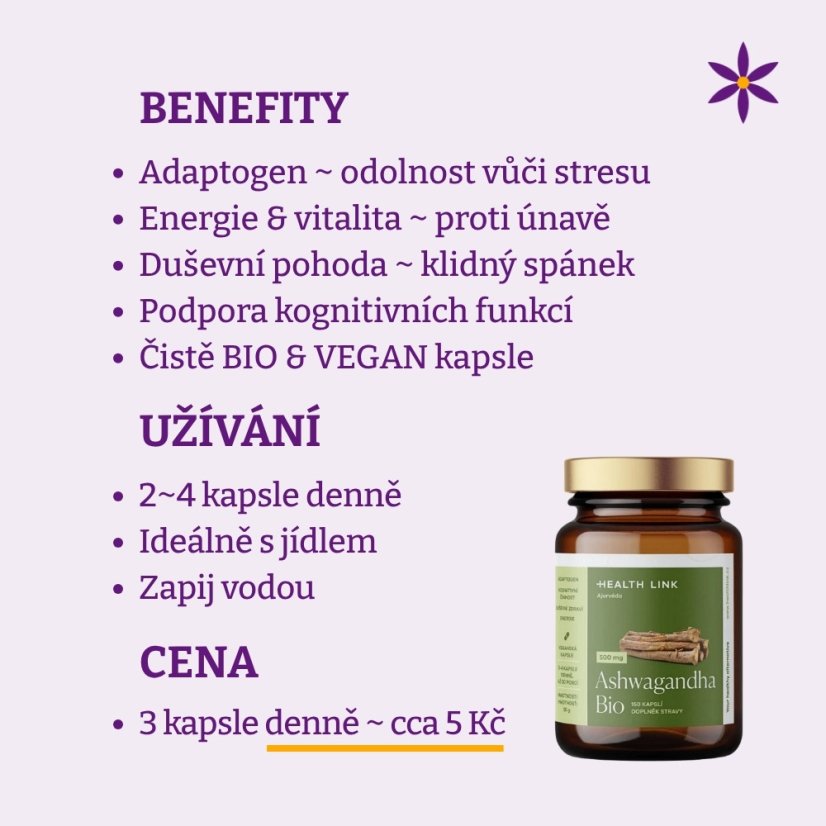 Ašvaganda kapsle  ~ benefity, užívání a cena za den 
