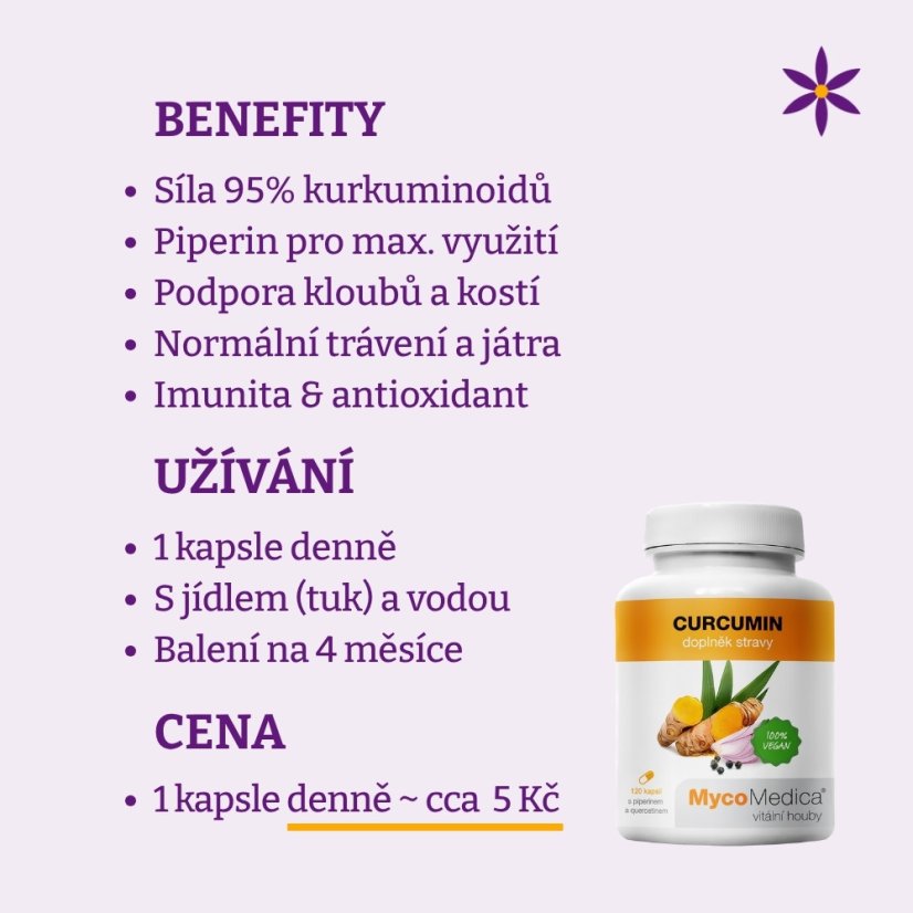 Kurkumin ~ extrakt vegan kapsle ~ benefity, užívání a cena za den 