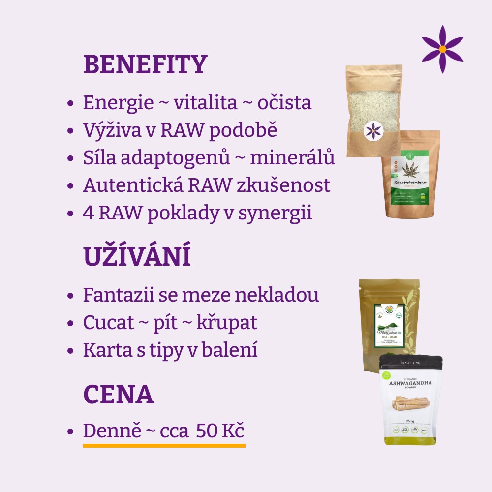 Přírodní balíček I ~ pro milovníky RAW ~ Benefit, užívání a cena za den