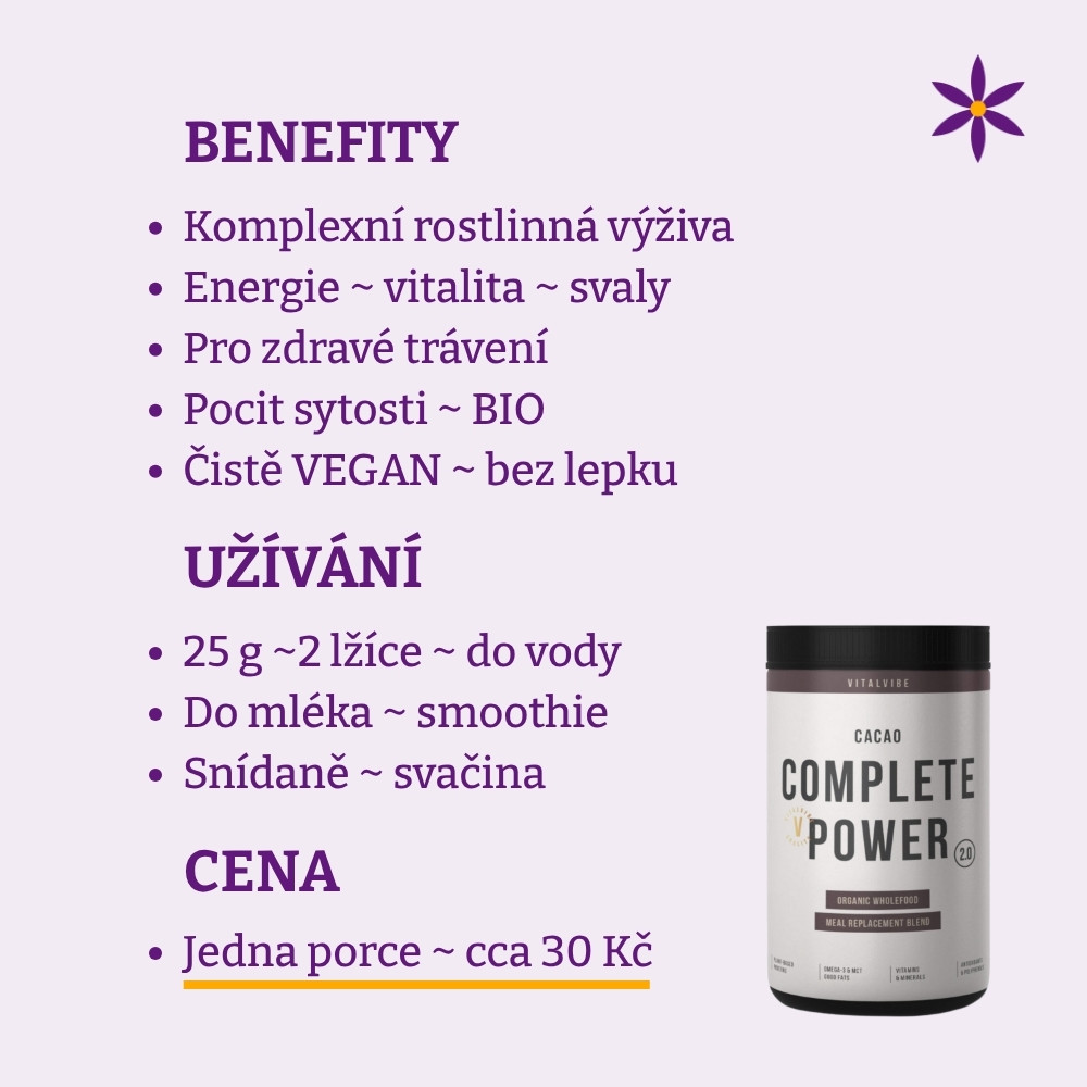 Complete Power ~ kakao směs ~ Benefit, užívání a cena za den