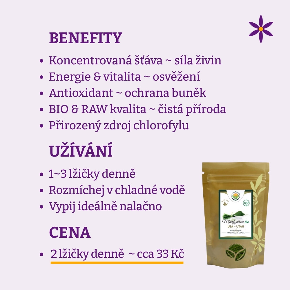 Sušená šťáva s mladého ječmene ~ Benefit, užívání a cena za den